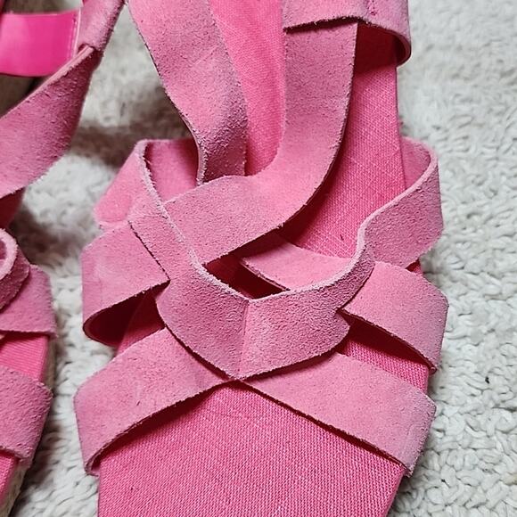 COLE HAAN CRYSTAL WEDGE SANDAL 7MM NEON FUSIA LEATHER ESPADRILLES LADIES 11 NWOB - Picture 5 of 16